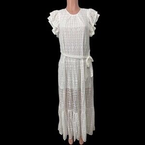 NWT‎ Entro Ruffle Sleeve Eyelet Lace Maxi Dress Size SMALL